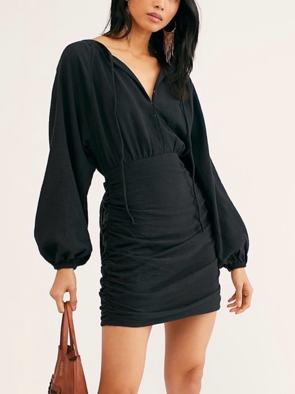 Free People - Endless The Only One Long Sleeve Button Open Back Mini Dress Large